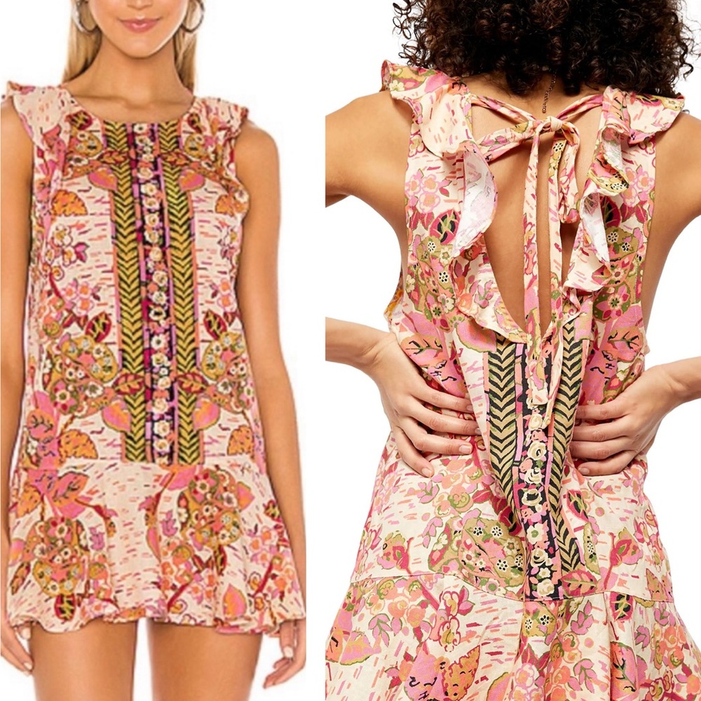 Free‎ People Summer in Tulum Boho Floral Tie Back Peplum Blouse Size XS